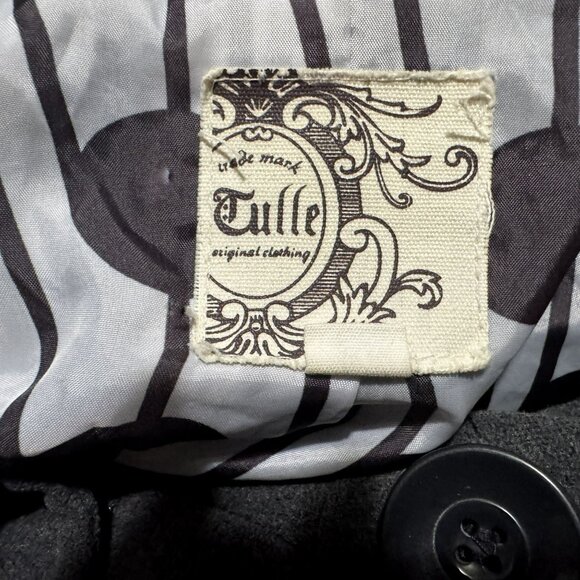 Anthropologie Tulle Gray Flannel Jacket Sz M Hood Cropped Lined Snap Front - Picture 5 of 6